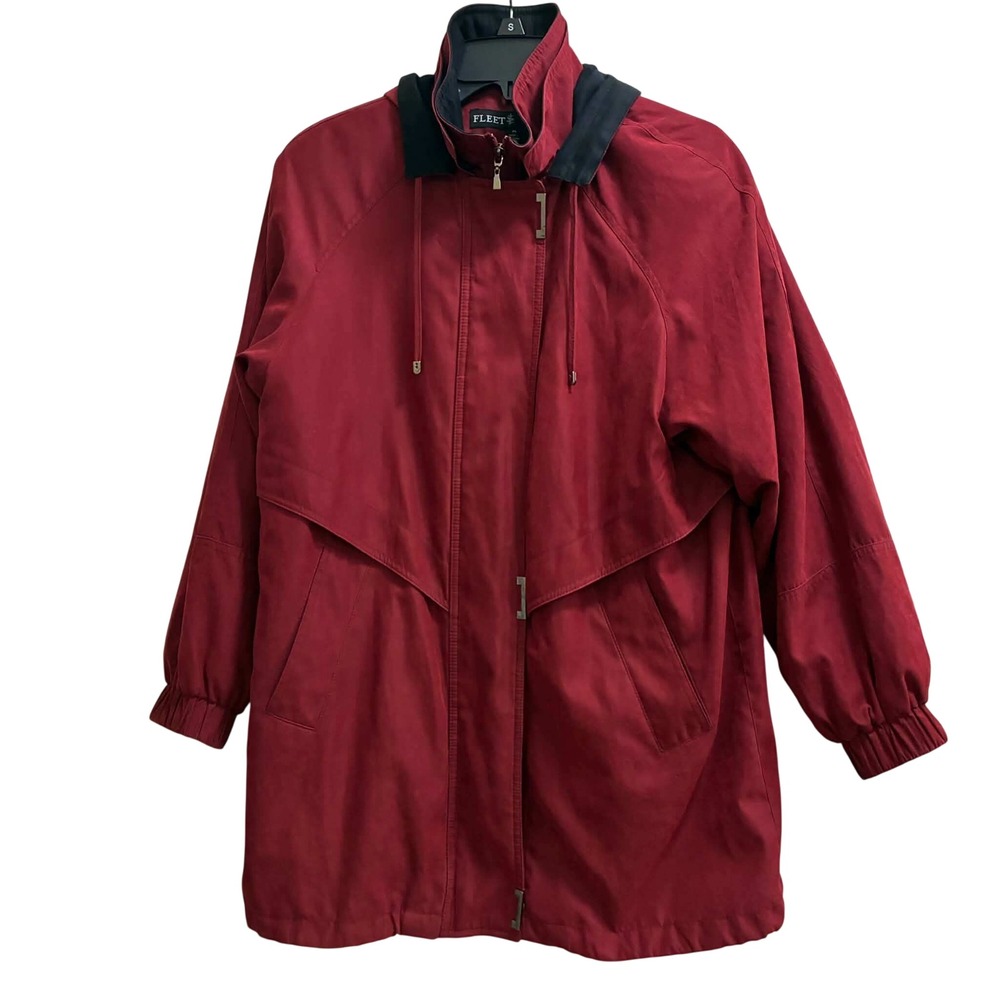 Fleet Street Rain Jacket Womens PM Red Hooded Plaid Lined Windbreaker Petite